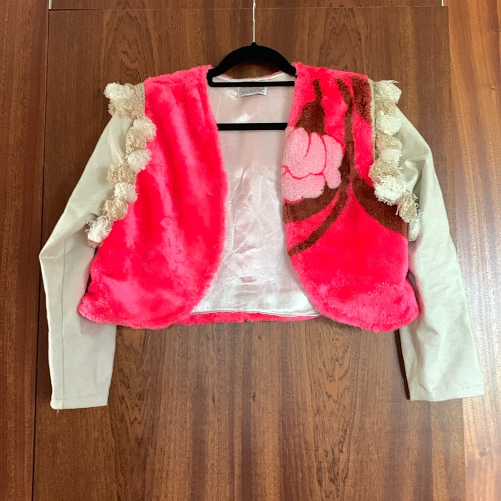 Vintage Mod Melrose Hot Pink Faux Fur Cropped Jacket